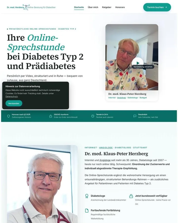 Referenz: Website der Online-Sprechstunde Dr. Herzberg